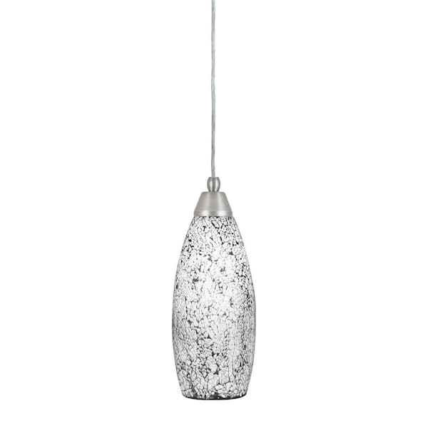 Bryson 100-Watt 1-Light Brushed Nickel Shaded Pendant Light Mini Pendant 5.5 in. Black Glass Shade, No Bulb Included