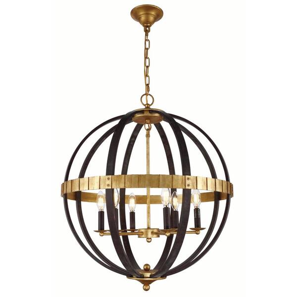 Unbranded Timeless Home 24 in. L x 24 in. W x 29 in. H 6-Light Saddle Rust and Golden Iron Transitional Chandelier