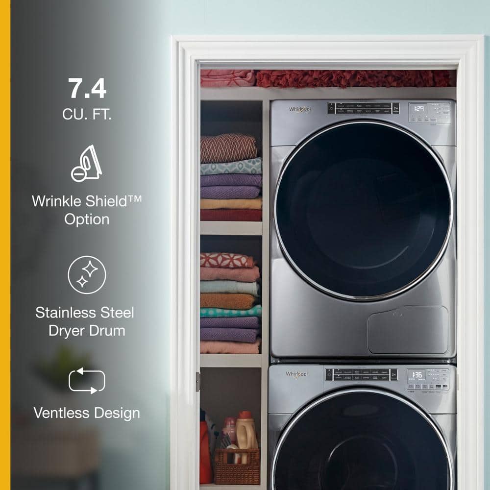 Chrome Shadow 7.4 cu. ft. Stackable Front Load Electric Dryer with Stainless Steel Drum