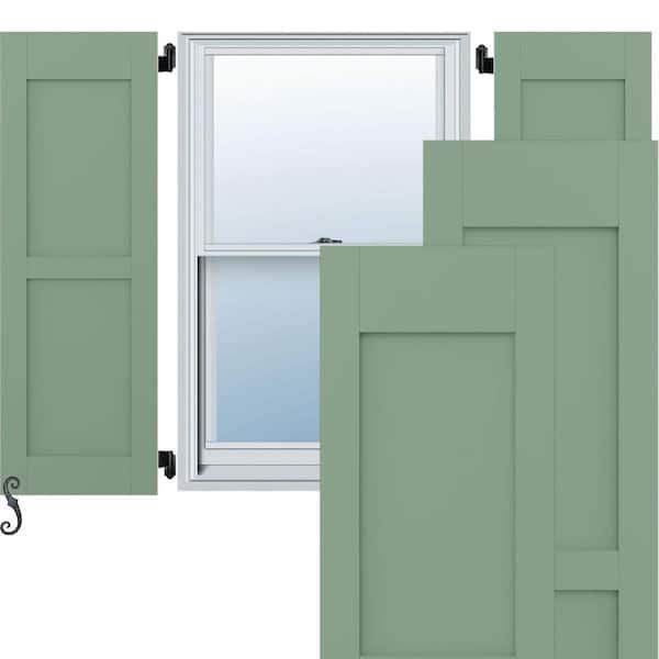 Ekena Millwork 12 in. W x 67 in. H Americraft 2-Equal Flat Panel Exterior Real Wood Shutters Pair in Track Green