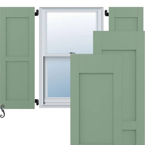 Ekena Millwork Americraft 18 in. W x 78 in. H 2-Equal Flat Panel Exterior Real Wood Shutters Per Pair in Track Green