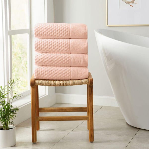 Pink Ultra-Soft 100% Cotton Diamond Waffle 4-Pack Bath Towels