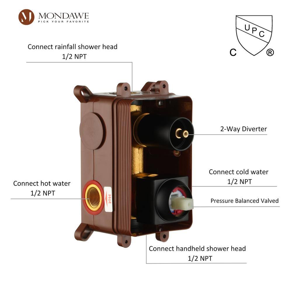 Gold and Black Wall Mounted Rain Shower System with Handheld