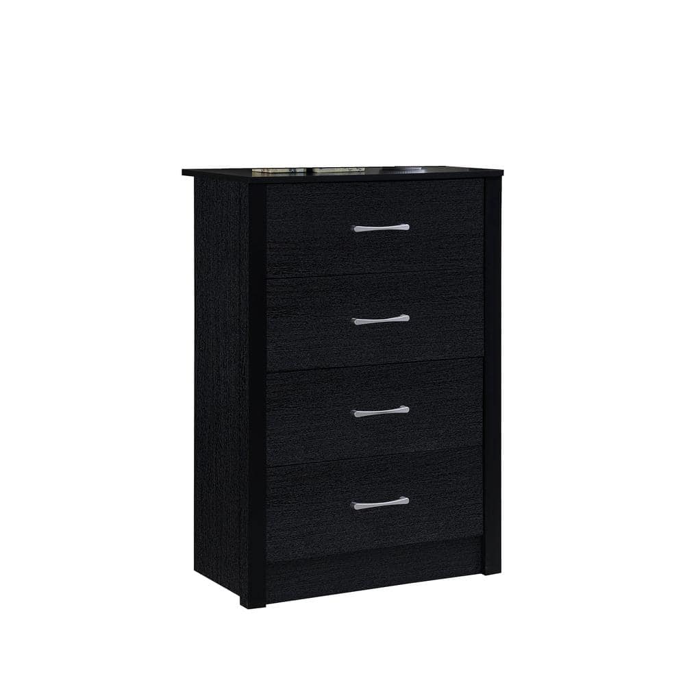 Sleek Black Contemporary 4-Drawer Chest with Metal Glides