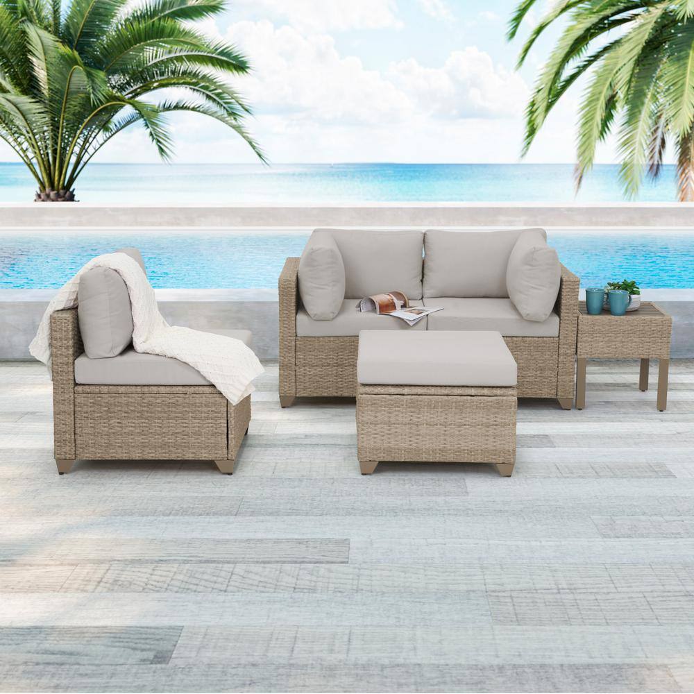 TK CLASSICS Maui 5Piece Wicker Patio Conversation Set with Hazel