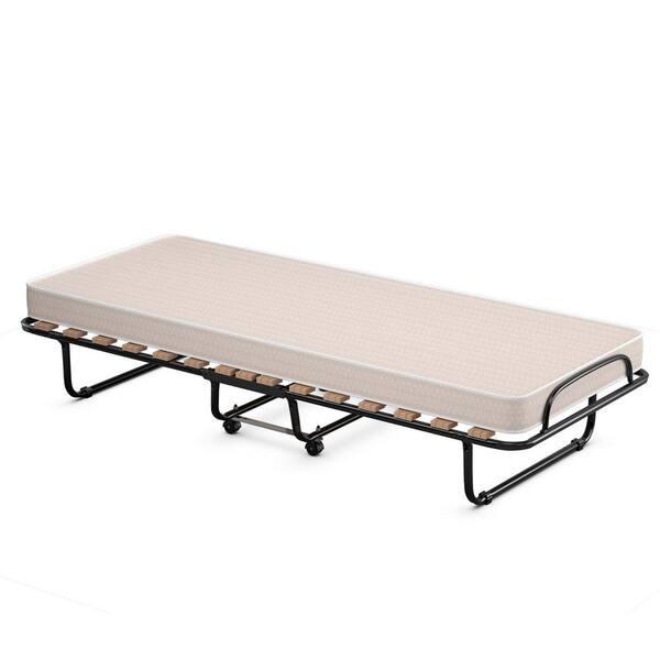 Costway Portable Folding Bed with Mattress Rollaway Cot Beige HW68269BE