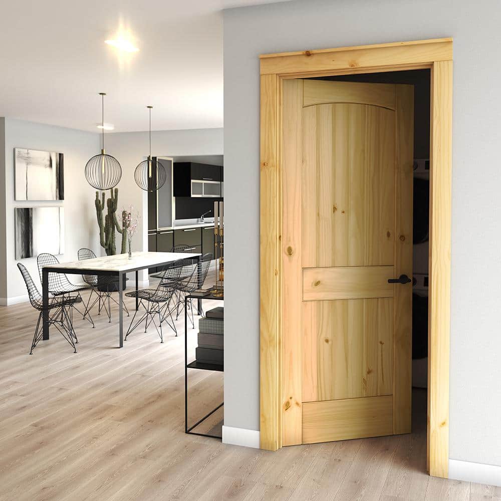 80" x 36" Arch Top Knotty Pine Solid Wood Door