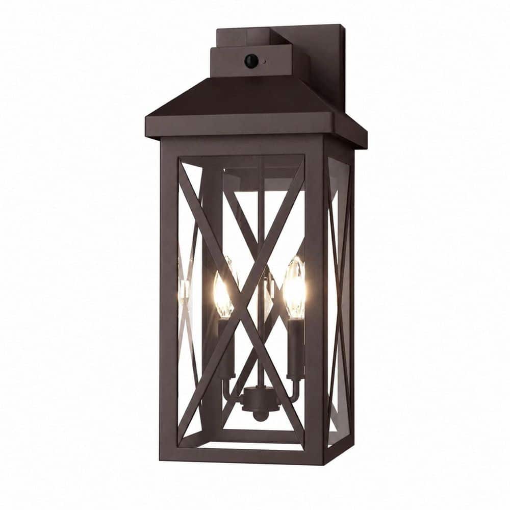 18.1 in. Modern Brown 2-Light Outdoor Wall Lantern with Motion Sensor, Dusk-to-Dawn Function and Clear Tempered Glass price history on PriceWatchPro