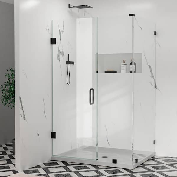 Hava 42 in. W x 42 in. D x 76 in. H Hinged Frameless Corner Shower Enclosure in Matte Black with 3/8 in. Clear Glass