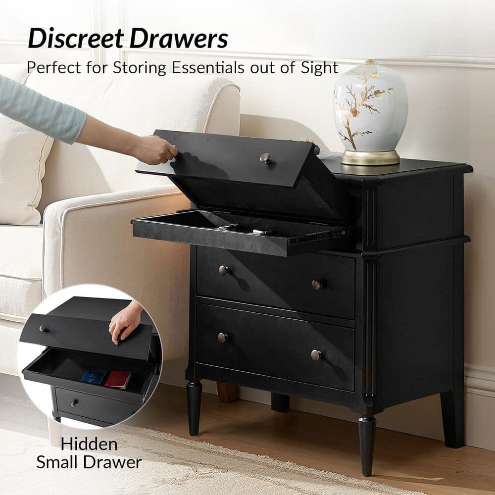 Fabien Walnut 3-Drawer 28 in. W Nightstand with Solid Wood Legs - thumbnail 3