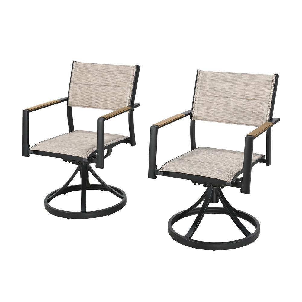 2-Piece Aluminum Patio Swivel Outdoor Dining Chairs with 3D Double-Layer Textilene, Teak Armrest