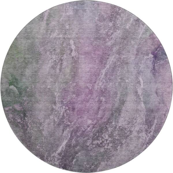 Mayfield Premium Machine Washable Abstract AMF2307 Plum 8 ft. x 8 ft. Round Rug
