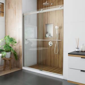 Sapphire 56 in. to 60 in. W x 76 in. H Semi-Frameless Bypass Shower Door in Brushed Nickel with Clear Glass