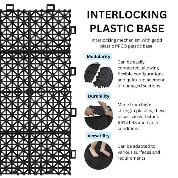 GOGEXX 12 in. x 12 in. Black Porch Rosette Pattern Interlocking Deck Tiles Plastic Flooring Waterproof Outdoor (Pack of 24）