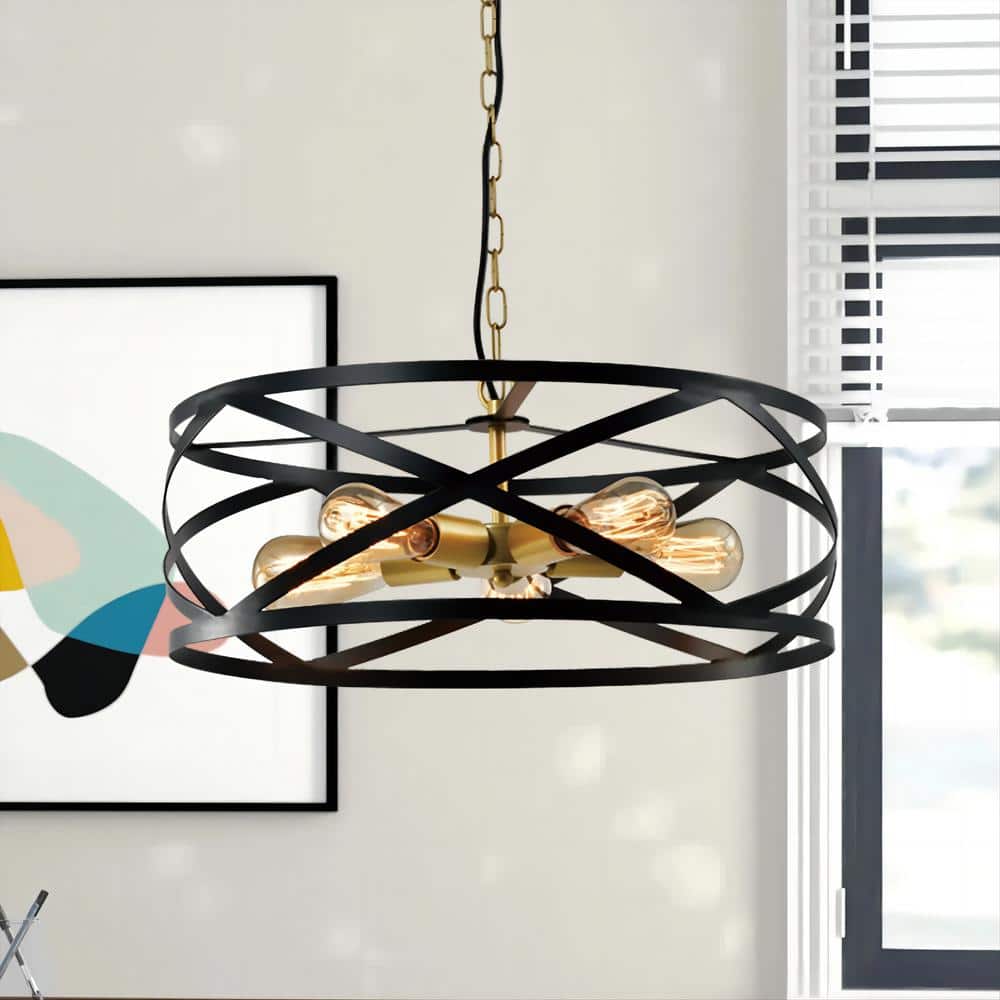 Hartford 5-Light 19.69 in. Black Transitional Lantern Dimmable Chandeliers Living Dining Foyer Lighting price history on PriceWatchPro