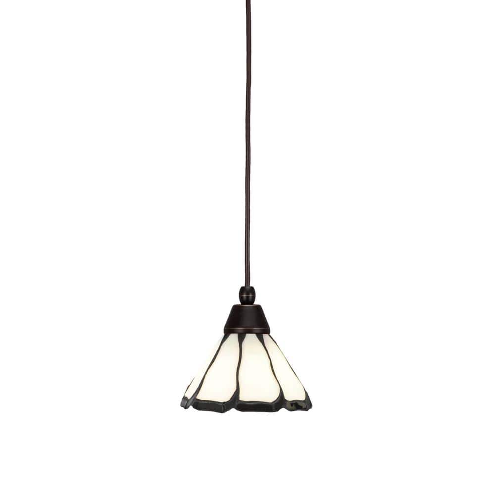 Bryson 7 in. 1-Light Dark Granite Cord Pendant Light with 7 in. Pearl and B