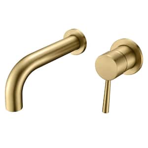 Modern Single Handle Wall Mount Roman Tub Faucet with Valve in Brushed Gold