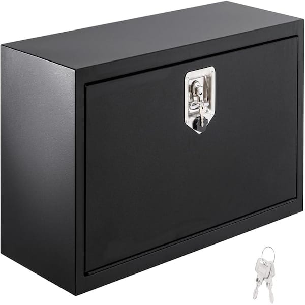 30" x 14" x 16" Heavy Duty Under Truck Box, Black Steel Underbody Truck Toolbox with Lock and Keys