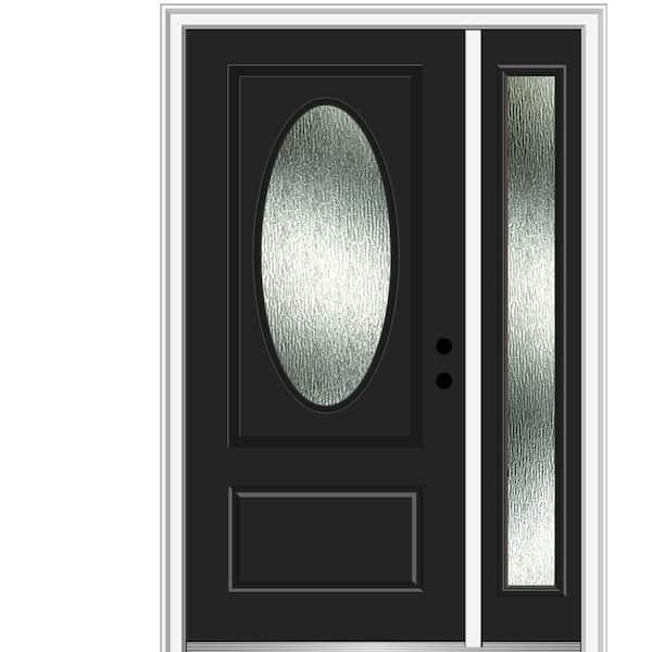 MMI Door 50 in. x 80 in. Left-Hand Inswing Rain Glass Black Fiberglass Prehung Front Door on 4-9/16 in. Frame