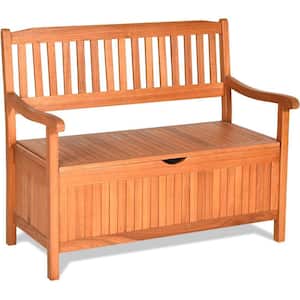 33 Gal. Brown Solid Wood Outdoor Storage Bench Deck Box Patio Storage Loveseat