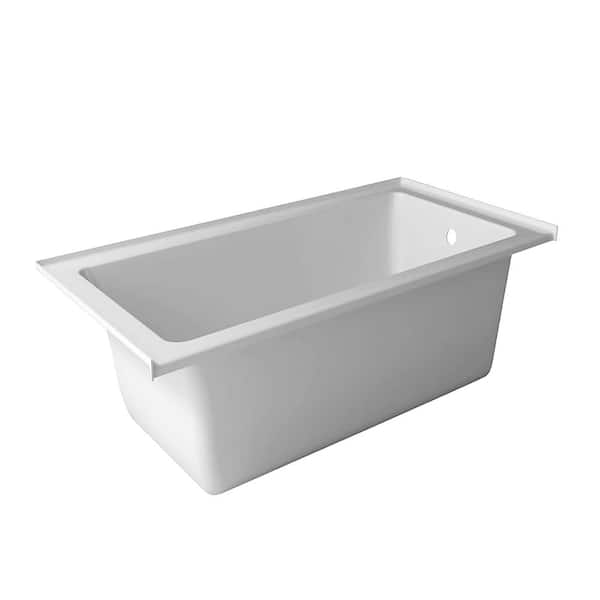FINE FIXTURES 60 in. x 30 in. Acrylic Rectangular Soaking Drop-In Bathtub with Right Hand Drain in White Brass Trip Lever Included