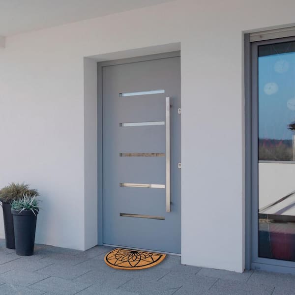Door Scraper Natural Diamond Rosace Black 24 in. x16 in. Recycled Rubber Backing Half Round Door Mat