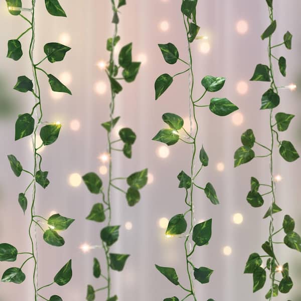Unbranded 66-Light 3.5 ft. x 5 ft. Indoor Battery Operated Integrated LED Curtain Vine String Light