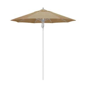 7.5 ft. Silver Aluminum Commercial Market Patio Umbrella Fiberglass Ribs and Pulley Lift in Linen Sesame Sunbrella