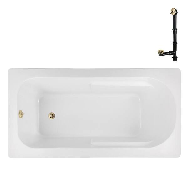 Streamline N-4300-742-PBR 66 in. x 34 in. Rectangular Acrylic Soaking Drop-In Bathtub, with Reversible Drain in Polished Brass