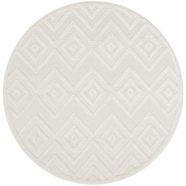 Versatile Ivory White 4 ft. x 4 ft. Diamond Contemporary Round Indoor Area Rug
