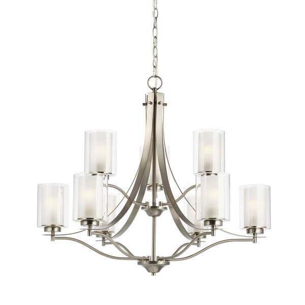 Sea Gull Lighting Elmwood 9-Light Brushed Nickel Modern Transitional Hanging  Candlestick Chandelier with Satin Etched Glass Shades 3137309-962 - The  Home Depot