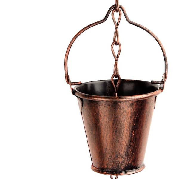 9 ft. Rain Chain for Outside with Adapter, Rain Chains Gutter with Brown Rain Chain 16 Cup and Decorative Hangers
