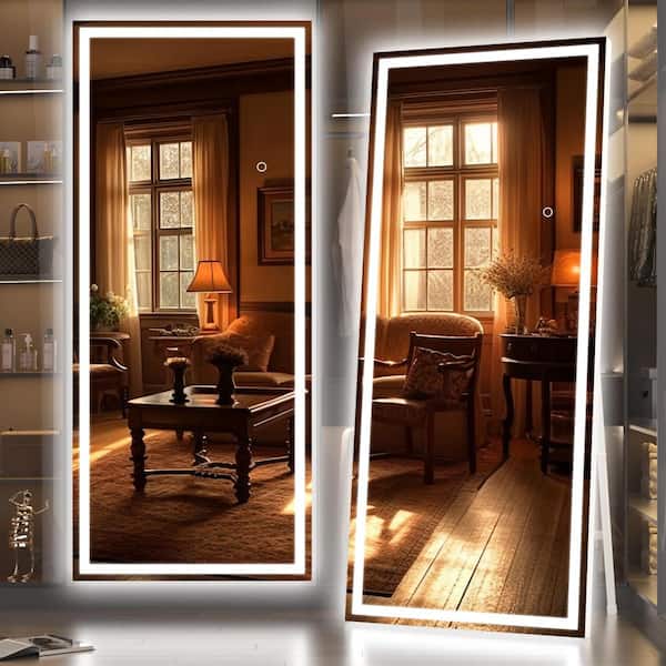 Vosuja 24 in. W x 71 in. H Square White LED Lighted Floor Standing Mirror, Full Body Dressing Mounted Mirror, Tempered Glass