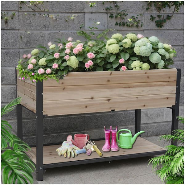 Unbranded 45 in. x 23 in. x 30 in. Iron-wood combined Raised Garden Bed, Raised Bed Planter, Planter Box for Graden, Backyard