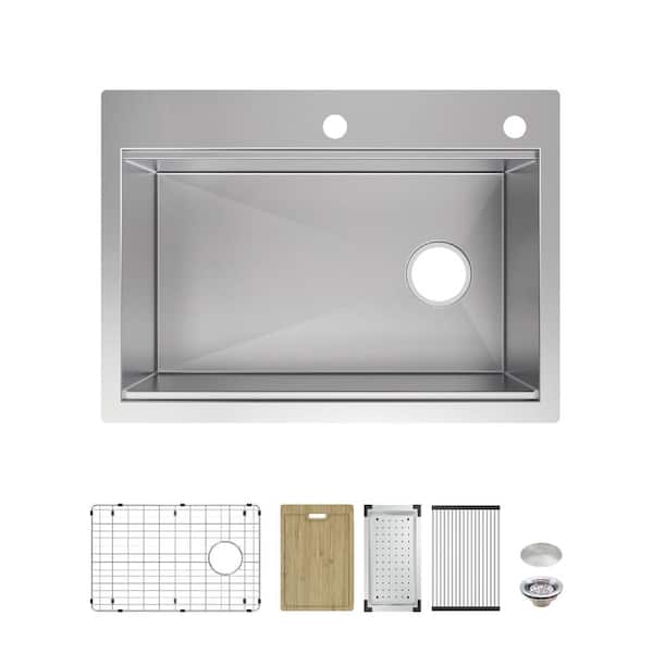 Professional Zero Radius 30 in. Drop-In Single Bowl 16 Gauge Stainless Steel Workstation Kitchen Sink with Accessories