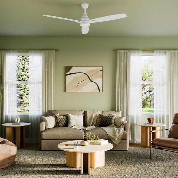 Gaze 60 in. Indoor Integrated LED Matte White Modern Downrod Mount Ceiling Fan with Remote for Living Room and Bedroom