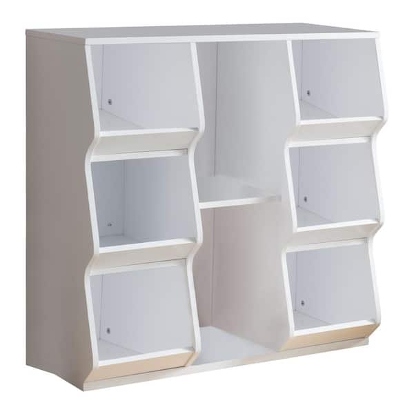 Signature Home Finish White Material Wood Cubby Storage Cabinet 6 -Cubes and 2 Shelves Dimensions: 33.5 in. W x 15 in. L x 33 in. H