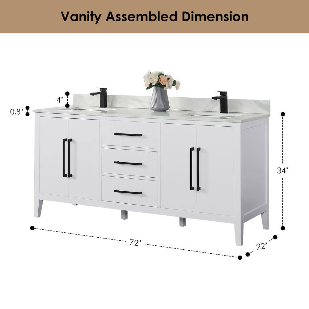 Laurel 72" White Fir Wood Vanity with Calacatta Quartz Top