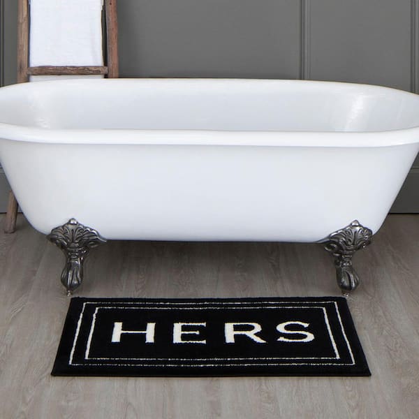 Hers 24 in. x 40 in. Ebony Black Polyester Machine Washable Bath Mat