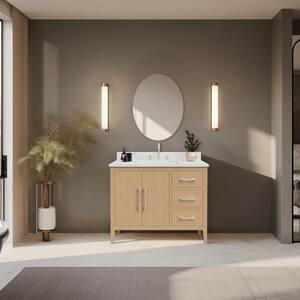 42 in. W x 22 in. D x 34 in. H Single Sink Bathroom Vanity Cabinet in Natural Oak with Engineered Marble Top