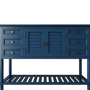 45 in. Blue Rectangle Wood Modern Console Table Sofa Table with 6-Drawers