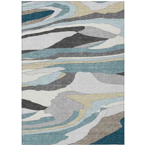 Chantille Machine Washable Indoor/Outdoor Abstract ACN2777 Teal 10 ft. x 14 ft. Area Rug