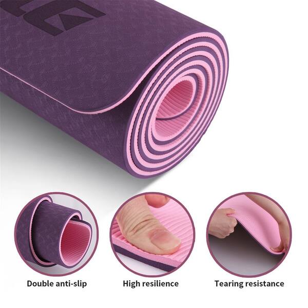 AndMakers EchoSmile Purple 24.02 in. W x 72.05 in. L x 0.24 in. H TPE Yoga  Mat (11.9 sq. ft.) TER-LDZ006P - The Home Depot