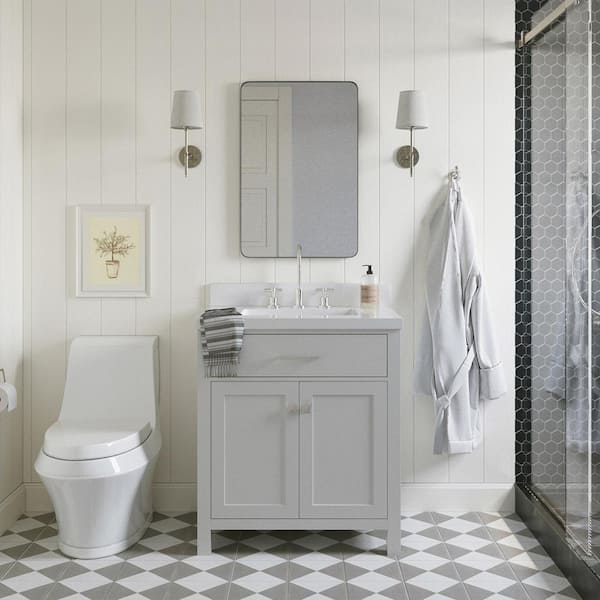 ARIEL Bristol 30 in. W x 21.5 in. D x 36 in. H Freestanding Bath Vanity in Grey with Pure White Quartz Top