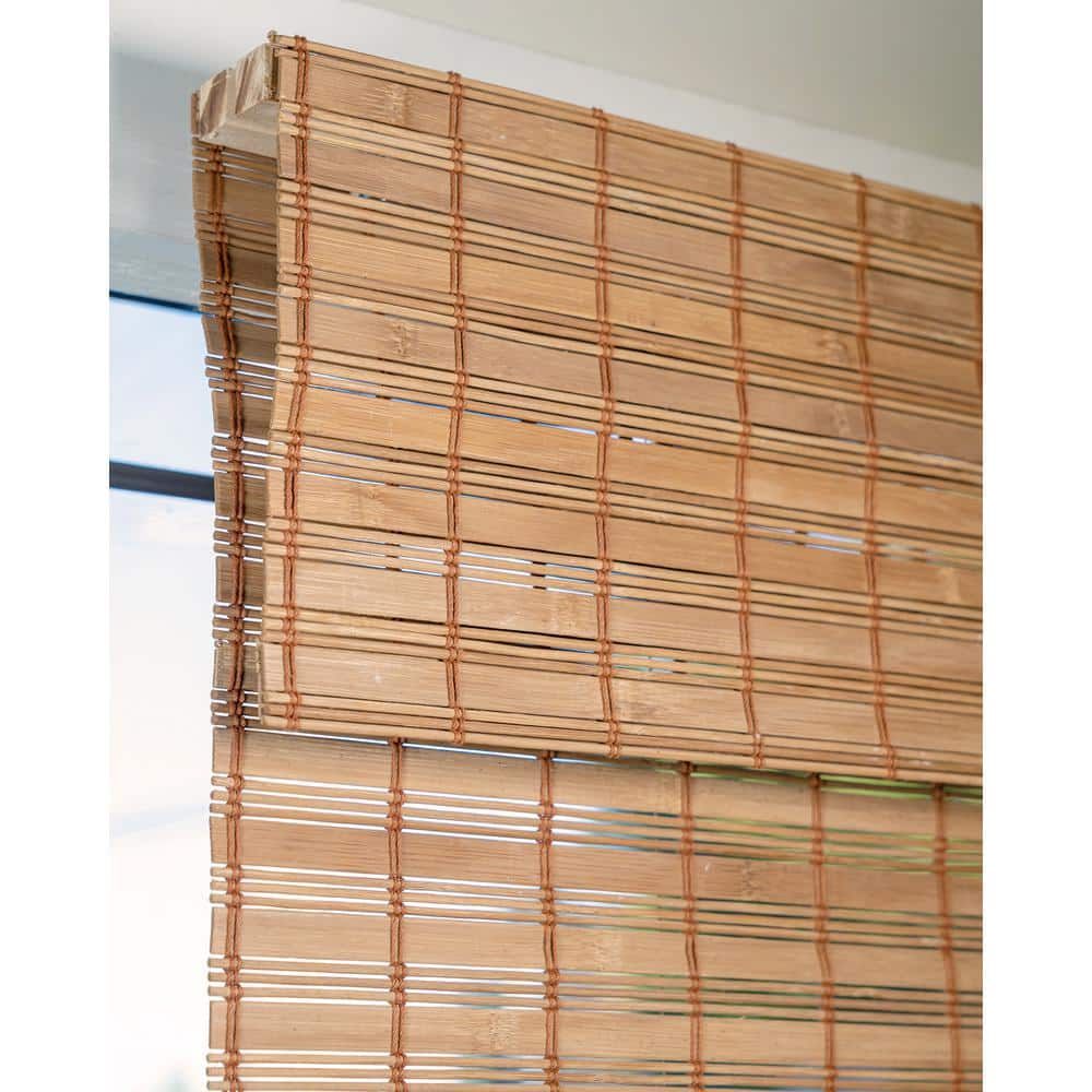 Premium True-to-Size Brown Squirrel Cordless Light Filtering Natural Woven Bamboo Roman Shade 23 in. W x 64 in. L