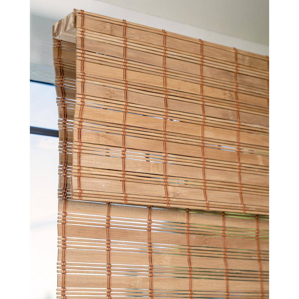 Premium True-to-Size Brown Squirrel Cordless Light Filtering Natural Woven Bamboo Roman Shade – 31 in. W X 48 in. H
