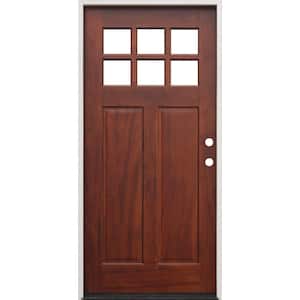 36 in. x 80 in. Pecan Left-Hand Inswing 6-Lite Clear Mahogany Stained Wood Prehung Entry Door with Jamb - FSC 100%