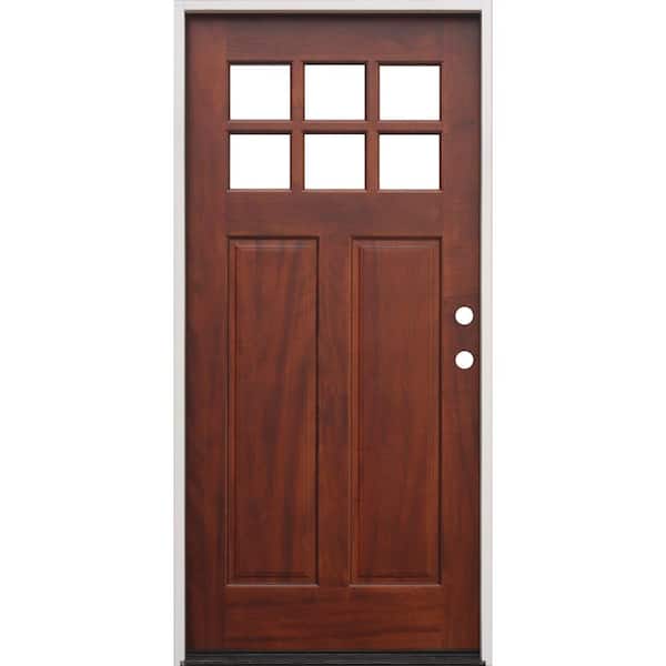 Pacific Entries 36 in. x 80 in. Pecan Left-Hand Inswing 6-Lite Clear Mahogany Stained Wood Prehung Entry Door with Jamb - FSC 100%