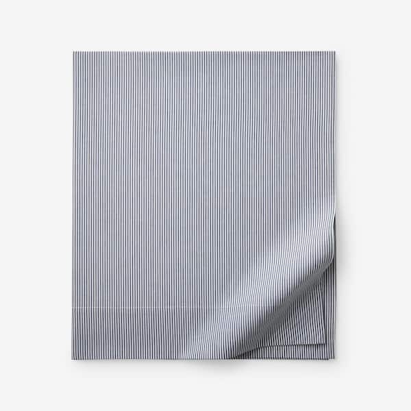 The Company Store Company Cotton Stripe Yarn-Dyed White/Blue Cotton Percale Full Flat Sheet