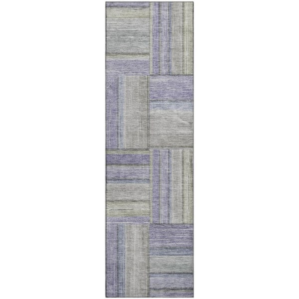 Mayfield Premium Machine Washable Abstract AMF2285 Purple 2 ft. x 7 ft. Runner Rug